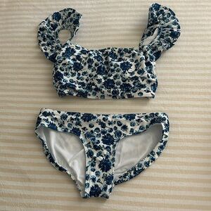 Blue and white floral print bikini
